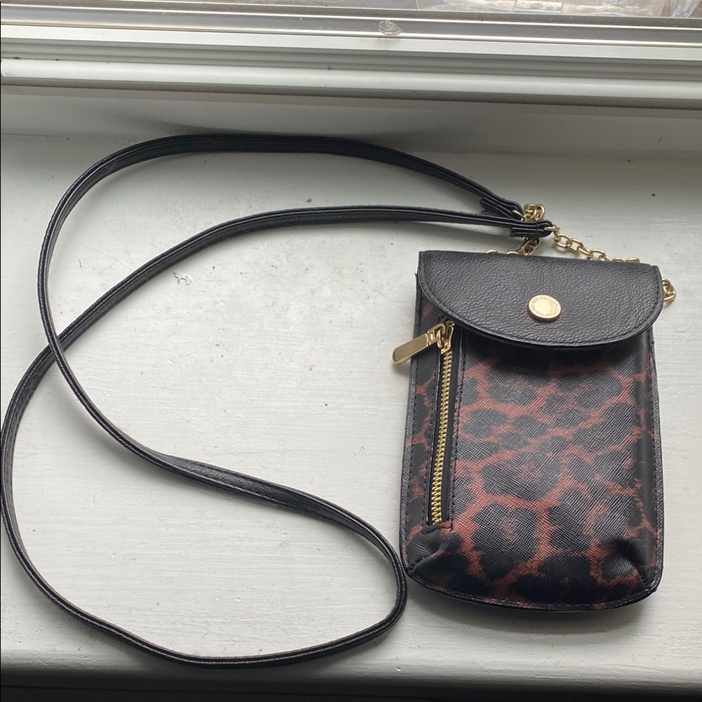 Leopard Print Crossbody Bag with Black Leather Accents